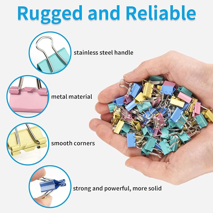 180Pcs Small Binder Clips, Mini Binder Clips, 0.63 in/15mm Clips Office Supplies, Paper Clamps, Binder Paper Clips for Office Supplies Home School Food DIY
