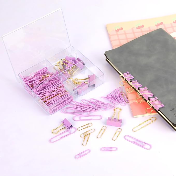Cute Paper Clips Binder Clips Combo Set, Assorted Size Paper Clips for Office, Cute Office Supplies Set,