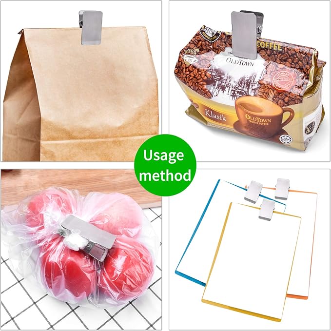 Large Chip Bag Clips with Anti-Slip Rubber,BURLIHOME All-Purpose Stainless Steel Heavy Duty Air Tight Seal Food Bags File Paper Photos Clamps for Home/Office/Kitchen Supply,10Pcs(Silver)