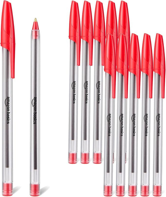 Amazon Basics Ballpoint Pens, Medium Point 1.0mm, Red Ink, 12-Pack