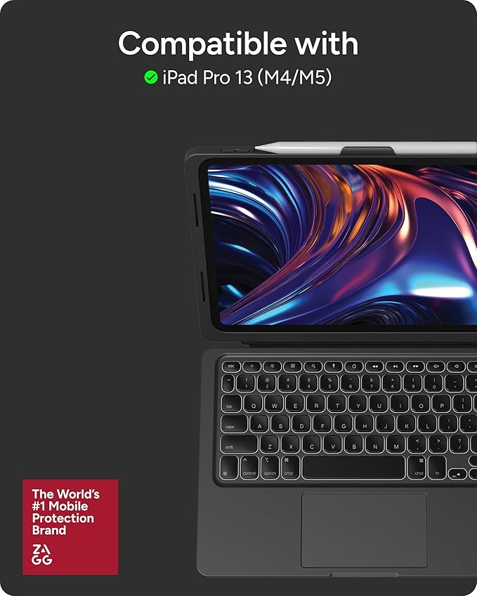 ZAGG Pro Keys Connect iPad Pro 13" (M5)/ (M4) Keyboard Case – USB‑C Direct Connect Keyboard with Trackpad, Detachable Backlit Keys, 6.6 ft Drop Protection, Kickstand & Dual USB‑C Ports, Black