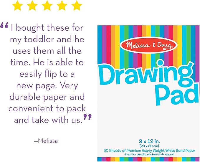 Melissa & Doug Drawing Paper, Sketch Pad, 3-Pack Bundle for Coloring, Writing or Painting (9 x 12 inches) - 50 Sheets Each, Kids Drawing Pad & Art Supplies for Kids Ages 3+ - FSC Certified
