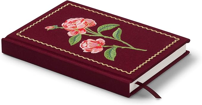 RIFLE PAPER CO. Roses Embroidered Journal | 240 Ruled Pages, Cloth Cover with Floral Embroidery & Grosgrain Ribbon Bookmark, Lay-Flat Binding, 8" L x 5.75" W