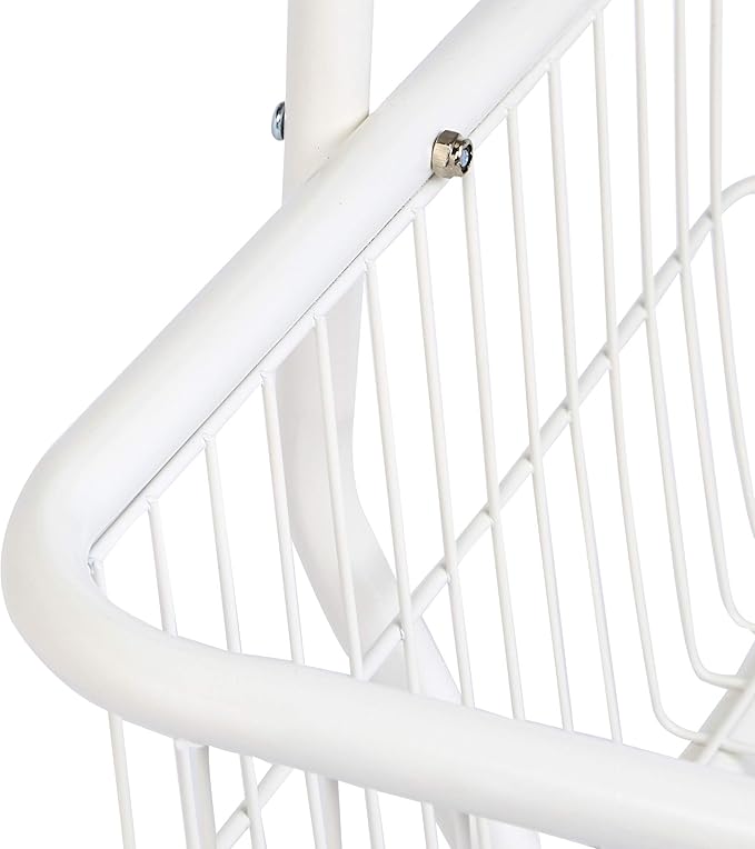 Amazon Basics Rectangular Laundry Hamper Basket Butler Cart with Wheels and Hanging Rack, Sturdy Metal, 71.1 inches Height, White