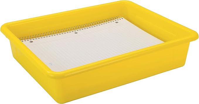 Storex Letter Size Flat Storage Tray – Organizer Bin for Classroom, Office and Home, Yellow, 5-Pack (62519U05C) , 10 x 13 x 3 Inches
