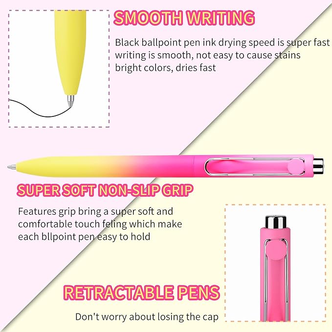 WY WENYUAN Cute Pastel Ballpoint Pens, Fine Point Smooth Writing, Colorful Pens, Black Ink 1.0 mm Journaling Pens Office Supplies for Women & Men, Note Taking