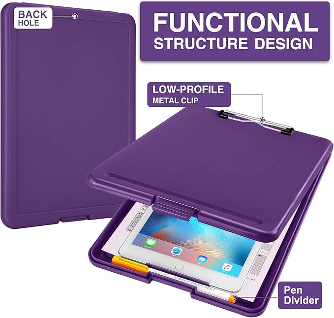 Sooez Storage Clipboard With Low Profile Clip, Heavy Duty Nursing Foldable Clipboard, Waterproof Coaches Case, Letter Size Smooth Writing for Work, Kids