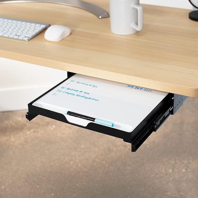 VIVO Under Desk Sliding 11 inch Pull-Out Whiteboard Drawer, Compact Dry Erase Board Note-Taking Workstation Organizer, White Surface, Black Frame, DESK-WB01S