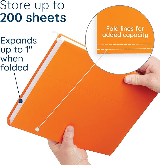 Blue Summit Hanging File Folders, Letter Size, Orange, Great for Organizing and Easy File Storage, 50 Per Box