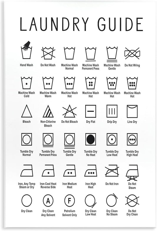 Stupell Industries Minimal Laundry Guide Cleaning Chart Helpful Symbols, Designed by Lettered and Lined Wall Plaque, 10 x 15, Black
