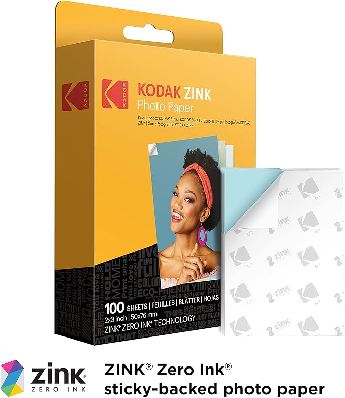 KODAK 2x3 Premium Sticky-Backed ZINK Photo Paper (100 Sheets) - Compatible With Kodak Step, Step Slim, Printomatic, Printomatic+, Smile+, Step Touch