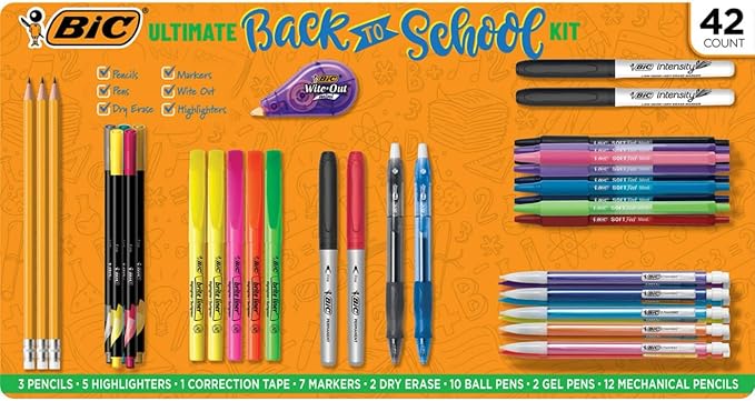 BIC Ultimate Back to School Kit, Assorted School Supplies - 42 Items