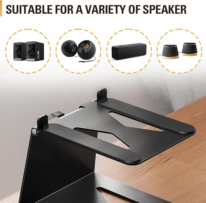 Mounting Dream Desktop Speaker Stand, Tilted Studio Monitor up to 15°with Anti-Vibration Pads, Set of 2 Bookshelf Speaker Stand, Surround Sound Speaker Stand -33 LBS