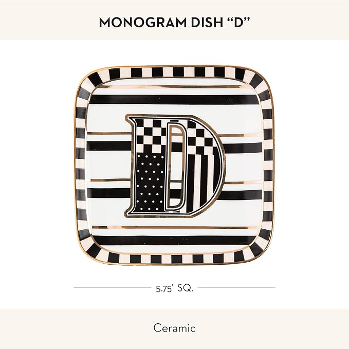 MACKENZIE-CHILDS Monogram Dish, Decorative Ceramic Letter Plate, 5 3/4" Square, D