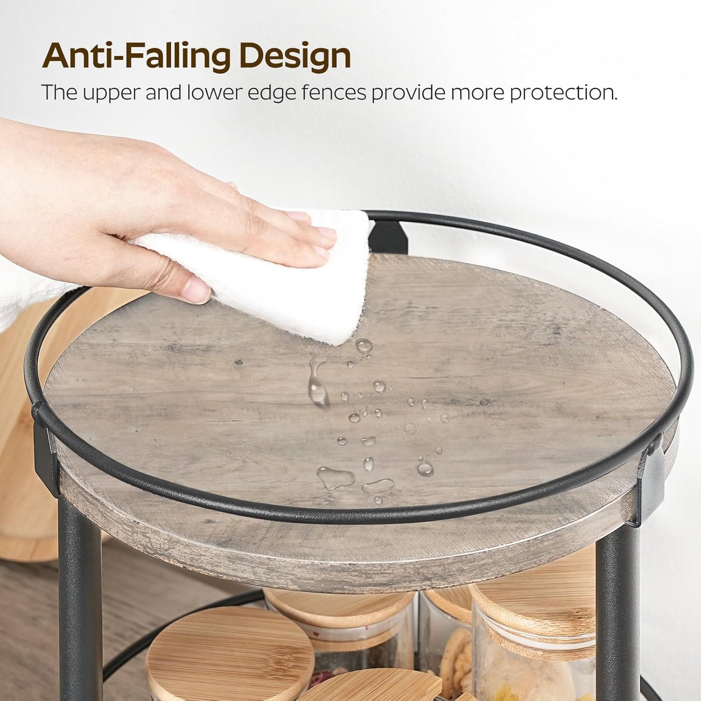 Lazy Susan Organizer, Rotating Spice Rack, 2 Tier Spice Turntable Organizer, Industrial Turntable Spice Holder, for Kitchen Countertop and Cabinet, Compact and Versatile, Greige SR22BG