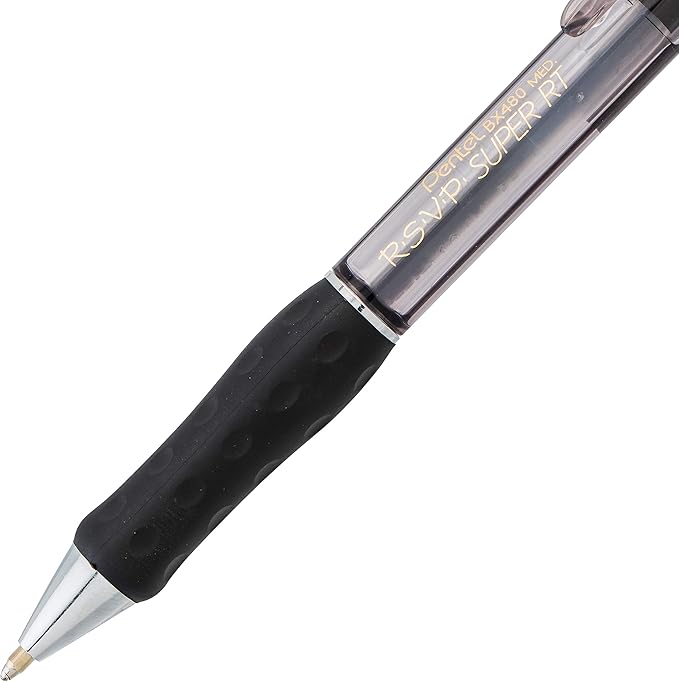 Pentel RSVP Super RT Ballpoint Pen, (1.0mm) Medium Line, Black Ink, Pack of 3 (BX480BP3A)