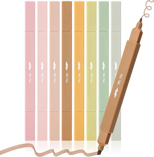 Mr. Pen- Dual Tip Aesthetic Highlighters, 8 pcs, Chisel & Fine Tips, Earthy Tones