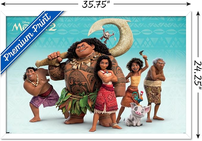 Disney Moana 2 - Group Wall Poster, 34L" x 22.4W", White Framed Version