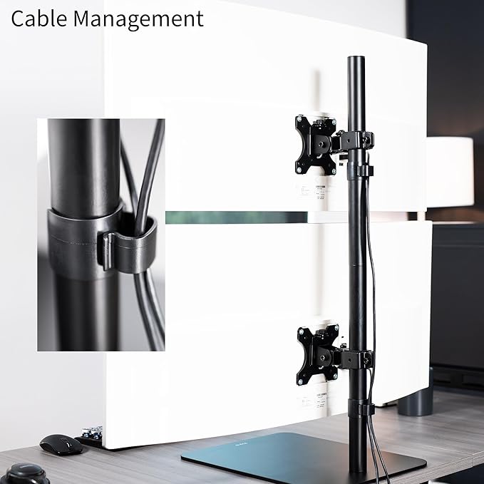 VIVO Freestanding Dual Vertically Stacked Ultra-Wide Monitor Desk Stand, Extra Tall Heavy Duty Adjustable Mount for 2 Ultrawide Screens up to 45 inches, 25 lbs Per Screen Capacity, Black, STAND-V200L
