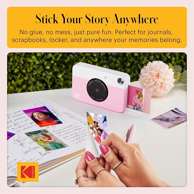 Kodak Printomatic Full-Color Instant Print Digital Camera - 75 Sheets Bundle - Prints On Zink 2x3 Sticky-Back Photo Paper - 5MP, Portable, Creative Fun Gift for Birthday, Christmas, Holiday - Pink