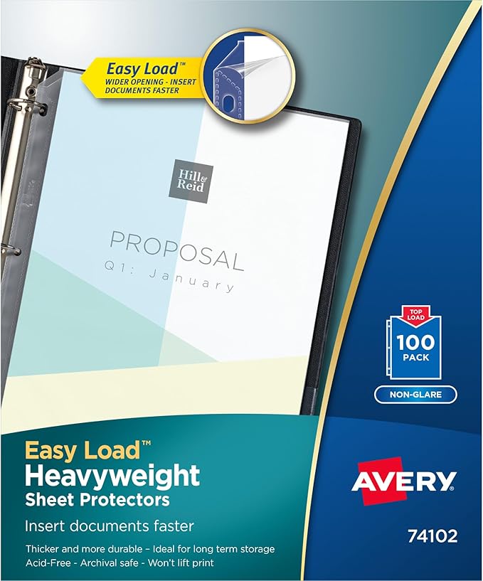 Avery Clear Heavyweight Sheet Protectors, Non-Glare, Easy Load, 100 Document Protectors (74102)