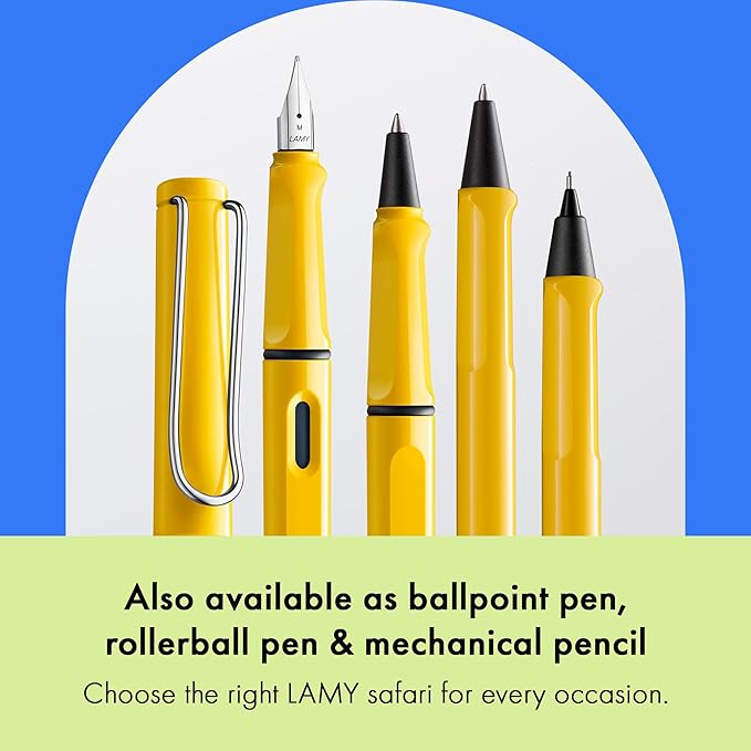 LAMY safari yellow - Fountain Pen with ergonomic grip & polished steel nib in size M - ideal for any Writing & Calligraphy - including LAMY T 10 blue cartridge - Right-Handed