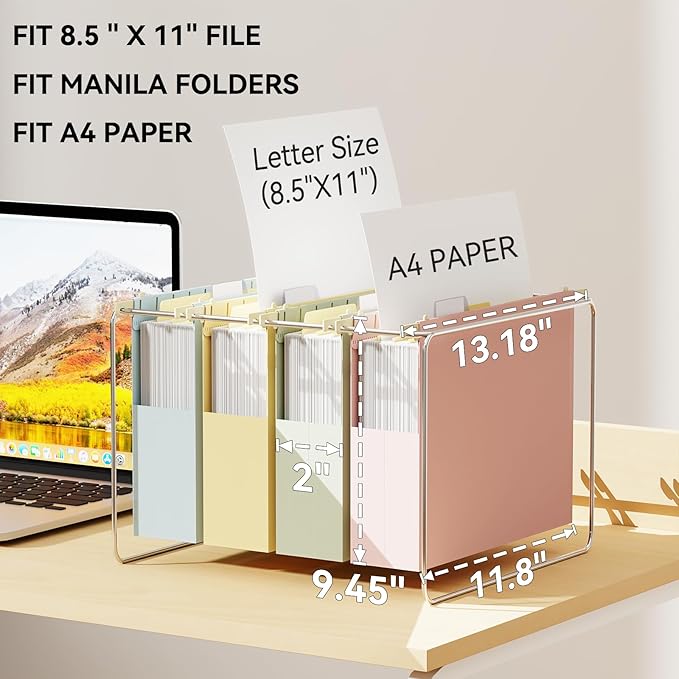 Ansook Letter Size Hanging File Folders Extra Capacity,Heavy Duty 2" Expansion File Folders Hanging with Tabs,Plastic File Cabinet Folders,12 Pack Pastel Desk File Organizer Folders for Office Home