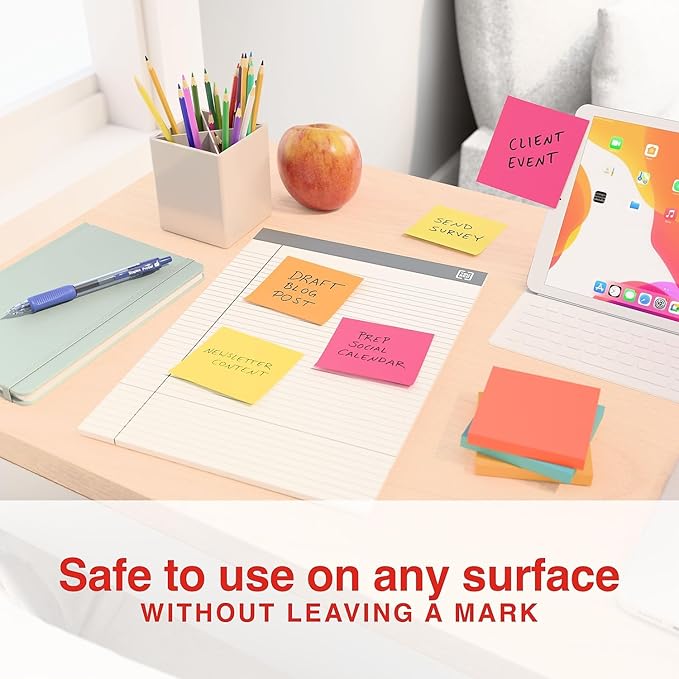 Staples Sticky Notes, 3" x 3", Bright Colors, 1200 Sheets – Vibrant Self‑Stick Notes for Reminders, Planning & Collaboration