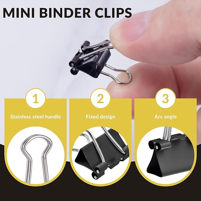 200pcs Paper Clips Binder Clips and Push Pins Set, Mini Clips and Thumb Tacks for Multipurpose Document Organization (Black)
