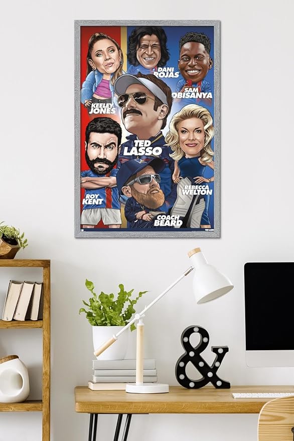 Ted Lasso - Character Grid Wall Poster, 34L" x 22.4W", Gray Framed Version