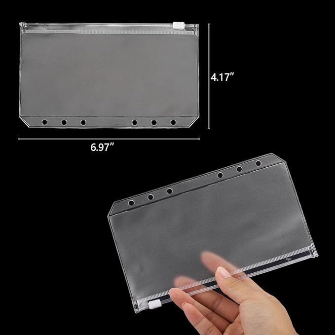 24 Pcs Binder Pocket A6 Binder Pockets 6 Holes Zipper Folders Waterproof PVC Document Pouch Filing Bags(Clear)