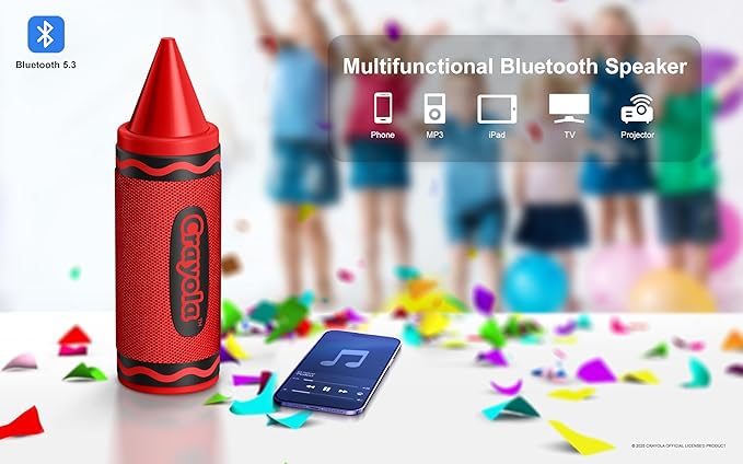 Crayola Kids Crayon Speakers Bluetooth Wireless, Portable Bluetooth Speakers 20W Peak Power HD Sound, Mini Bluetooth Speaker with TWS Pairing BT 5.3, FM Radio Home/Party/Outdoor/Travel