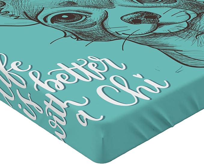 Ambesonne Chihuahua 2 Pack Fitted Sheet, Life is Better with a Chi, Bed Cover All-Round Elastic Deep Pockets 2 Pieces, Package Contains 2 Queen Size Fitted Sheets, Seafoam Taupe and White