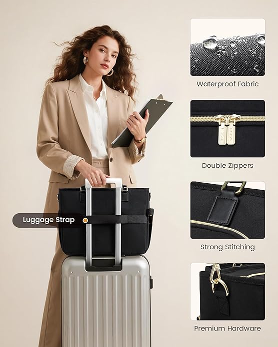 LOVEVOOK Teacher Tote Bag, Laptop Bag for Women with Large Cup Holder & Accordion File Area, Work Tote Bag for Business