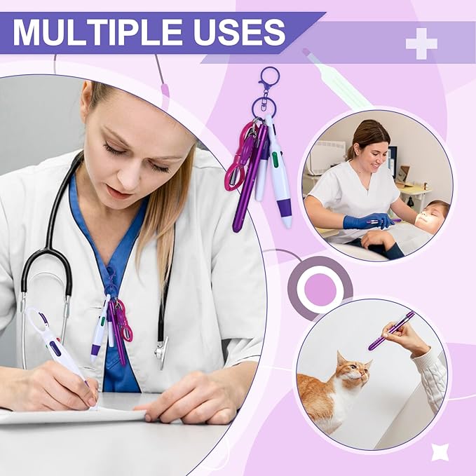 6 Pcs Nurse Pens for Badge Set,Nurse Badge Accessories with Reel Pen,Nursing Accessories Healthcare with Pens,Highlighter and Permanent Marker Pen and Led Keychain Foldable Scissors