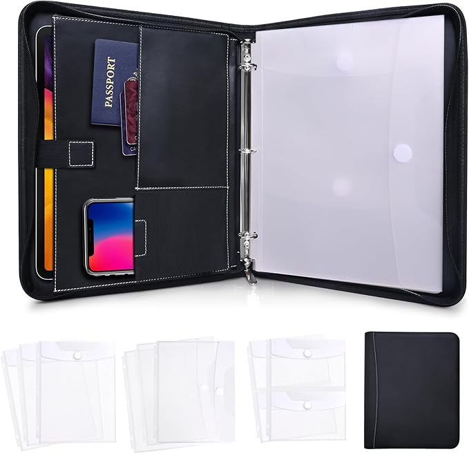 Antner Important Document Organizer Zipper Binder Family Life Emergency Portfolio Waterproof Document Bag for Birth Certificate Protector, Faux Leather Portfolio in Case I Go Missing Binder for Home