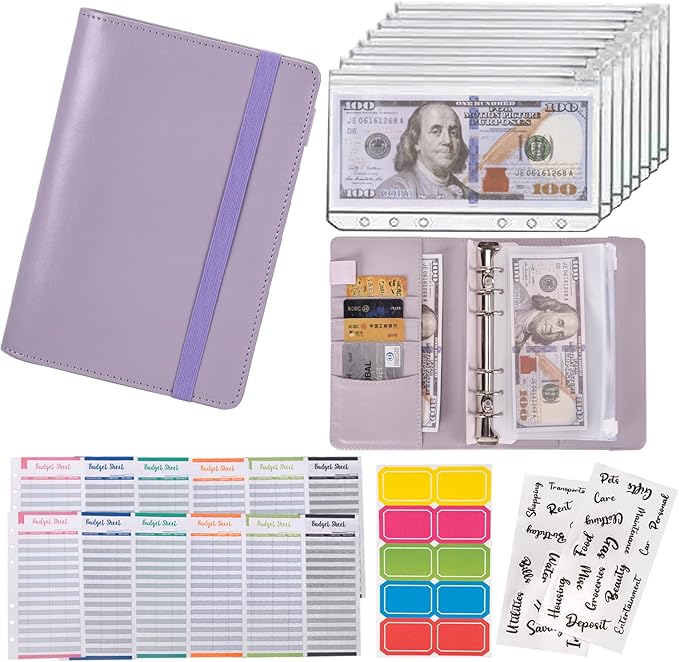 NICOOTHBudget Binder Cash Envelopes A6 Money Saving Binder with Zipper envelopes (A6purple)
