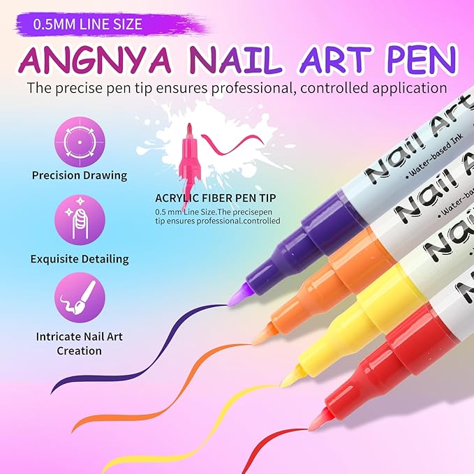 12 Colors Nail Art Pens Set，0.5 MM Nail Polish Pens Set Drawing Painting Point Liner Acrylic Painted Pen Graffiti Nail Dotting Pen Liner Brush for DIY Nail Art Beauty Adorn Manicure Tools