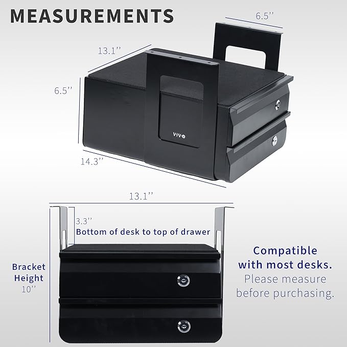 VIVO 13 inch Under Desk Double Stacked Slide Out Drawers with Lock, Secure Home Office Storage Organizer, Black, DESK-AC03L-2B
