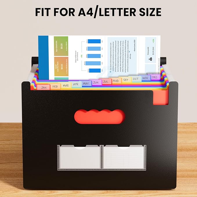 Sooez 24 Pockets Expanding File Folder with Blank Labels, According File Organizer with Expandable Cover, Desktop Accordion Folders Letter A4 Paper Document Storage Organizer, Blue