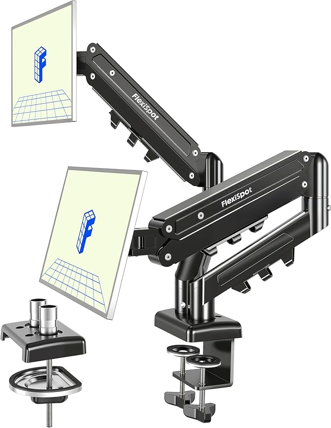 Flexispot Dual Monitor Arm, 17-32 Inch Monitor Mount up to 19.84 lbs, Fast Install VESA Mount for Home Office Gaming, Full Adjustable Gas Spring with C-Clamp and Grommet Base, Black