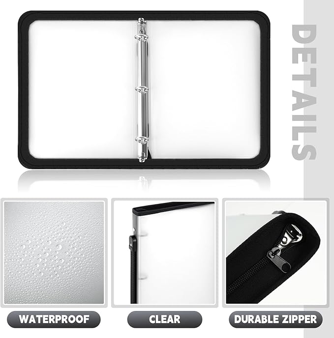 Teling 8 Pcs Plastic Zipper Binders with 3 Ring Zipper Binder, Refillable File Organizer Planner for Projects, Assignments, Memos, School Work (1 Inch,White)