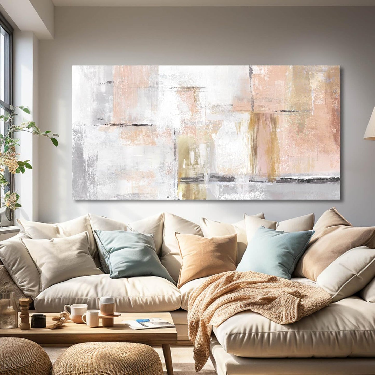 Gold Abstract Wall Art Decor Minimalist Oil Paintings 24"x48" Canvas Wall Art for Living Room Modern Framed Pictures for Wall Home Office for Women Ready to Hang