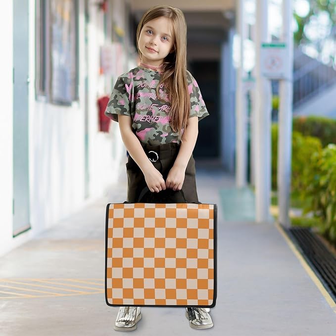 3 Ring Zipper Binder with Shoulder Strap Orange Checkerboard 1.5 inch Binders Keeper Large Capacity Multi Pockets for School Office Supplies