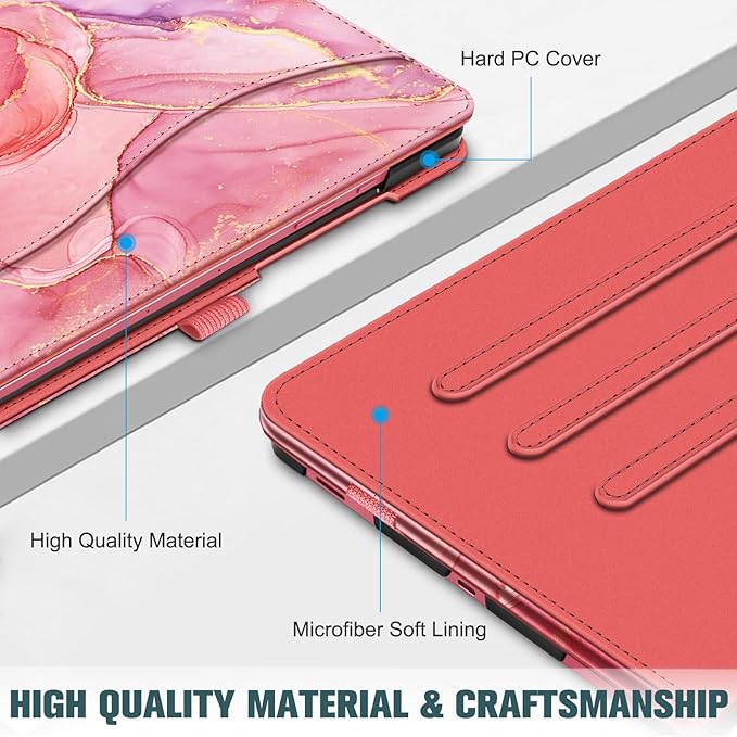Fintie Case for Samsung Galaxy Tab S10 Lite/ S10 FE/ S9 FE 5G 10.9 Inch/Tab S9 11 Inch with S Pen Holder, Multi-Angle Viewing Protective Cover with Pocket, Auto Sleep/Wake, Marble Pink