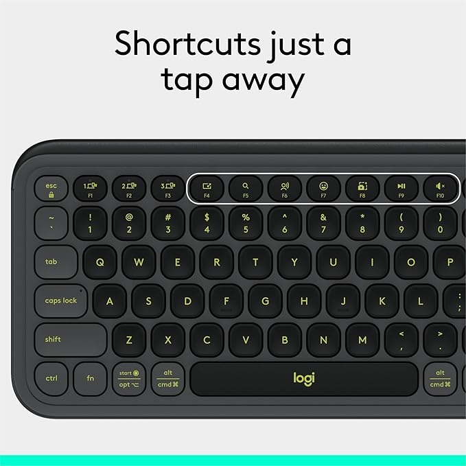 Logitech POP ICON Keys Wireless Bluetooth Keyboard, Comfortable Typing, Programmable Keys, Easy-Switch Between up to 3 Devices, for Laptop, Tablet, PC – Graphite and Green