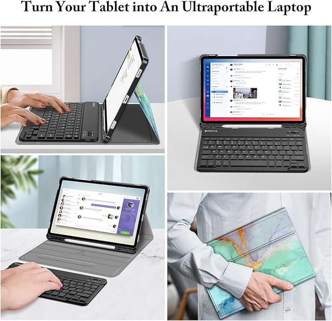 FINTIE Keyboard Case for Samsung Galaxy Tab S10 Lite/ S10 FE/ S9 FE 5G 10.9 Inch/Tab S9 11 Inch with S Pen Holder, Slim Stand Cover Detachable Wireless Bluetooth Keyboard, Emerald Marble