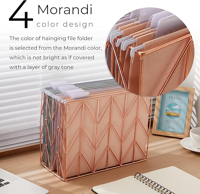 Y YOMA 24 Pack Colored Hanging File Folders Letter Size Decorative Hanging Folder Cute Pretty File Folder for Filing Cabinet Office Home with 1/5-Cut Adjustable Tabs, 4 Selected Morandi Color