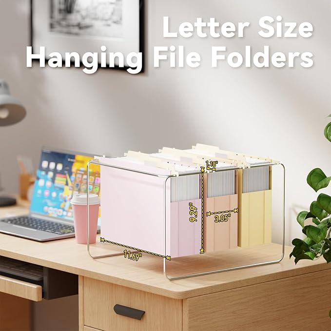 Ansook Letter Size Hanging File Folders Extra Capacity, Heavy Duty 3" File Folders Hanging with Tabs,6 Pack Expanding Filing Cabinet Folders,File Frame Hanging File Organizer,Plastic File Box folders
