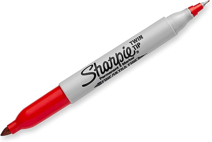 Sharpie Twin Tip Permanent Markers, Fine and Ultra Fine, Red, 12 Count